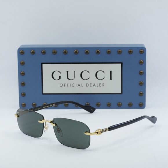 Gucci GG1221S 001 Rectangle Sunglasses - Gold Black/Grey main image 8